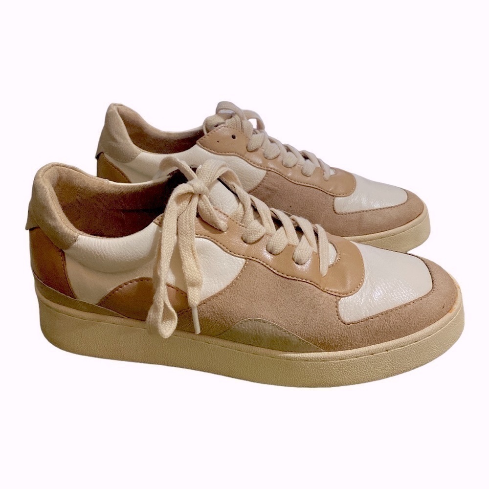 OASIS SOCIETY Tan Suede + White Leather SNEAKERS LILLIAN NUDE TENNIS WOM… - Picture 5 of 12